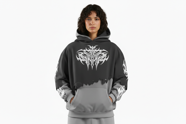 Matching crop of female model in hoodie