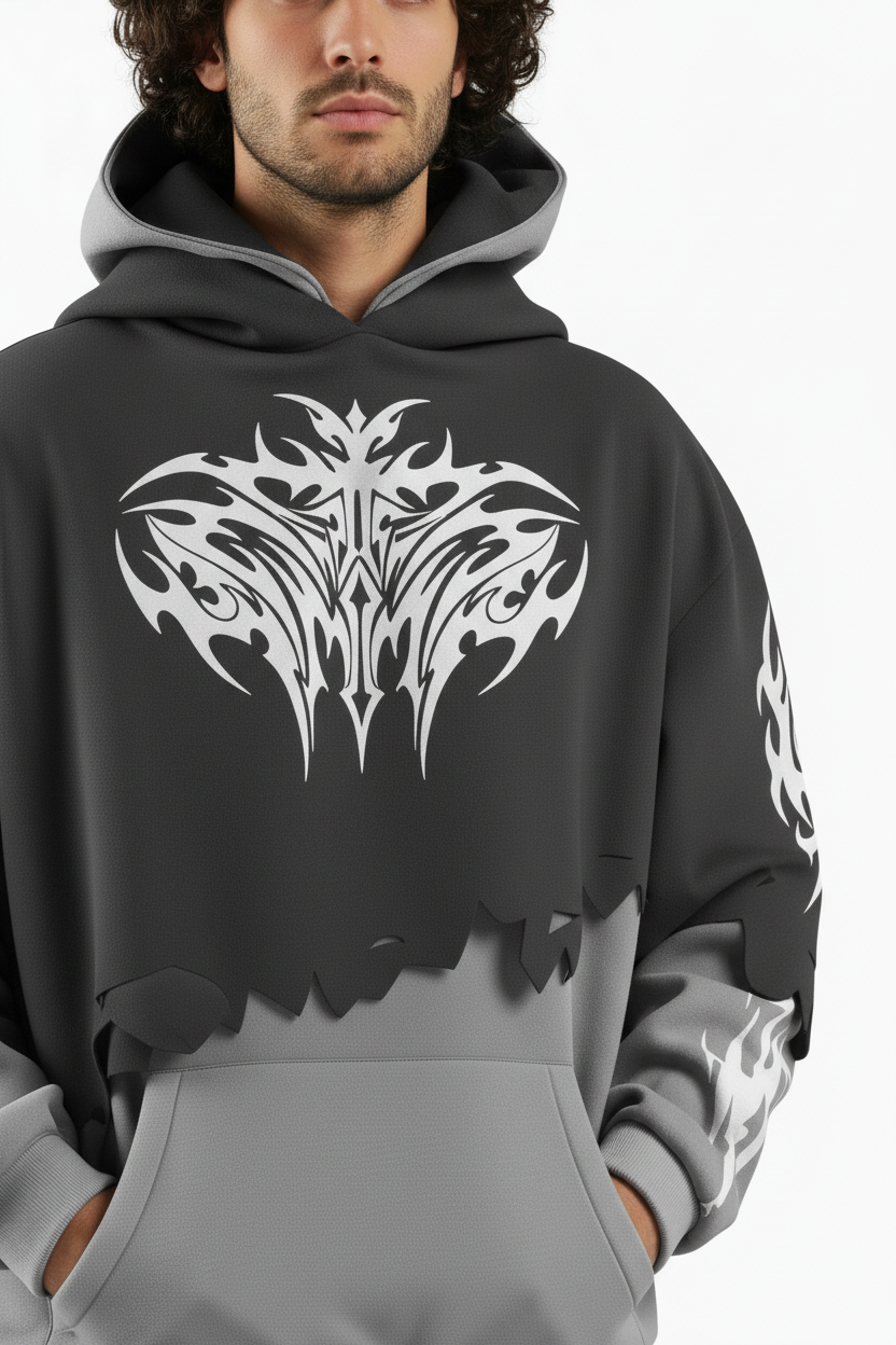 Rebel Hoodie shoulder and chest detail